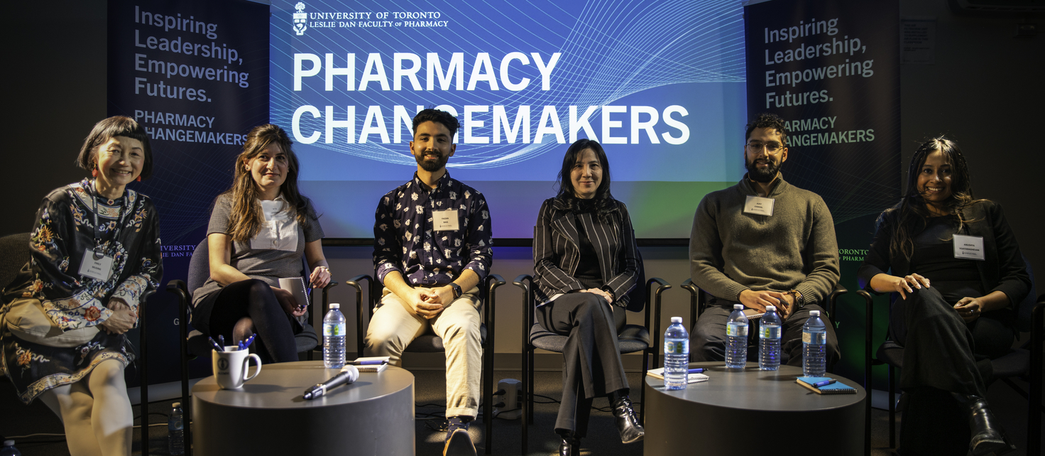 Group shot of one moderator and five panelists from February 20 launch of Pharmacy Changemakers series