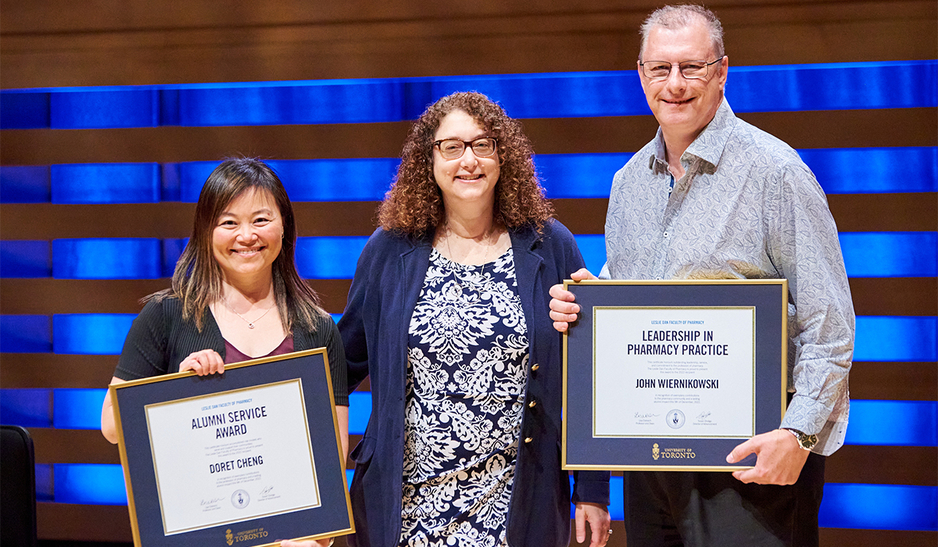 2023 Alumni award recipients with Dean Lisa Dolovich (middle)
