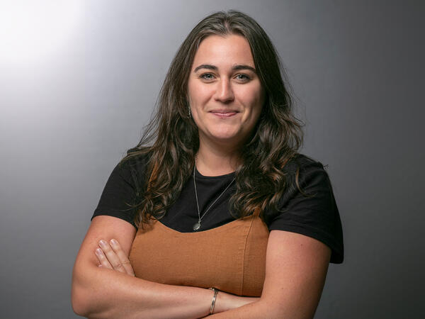 Portrait of Assistant Professor Rachel Harding with grey background