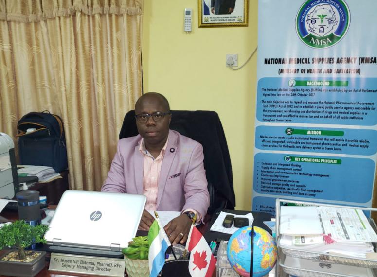 Moses Batema at Sierra Leone’s National Medical Supplies Agency